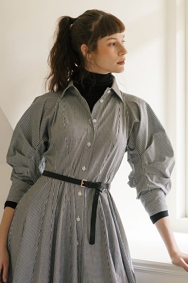 cordinary - 긴소매 원피스 - Curve short sleeves shirt dress - grey