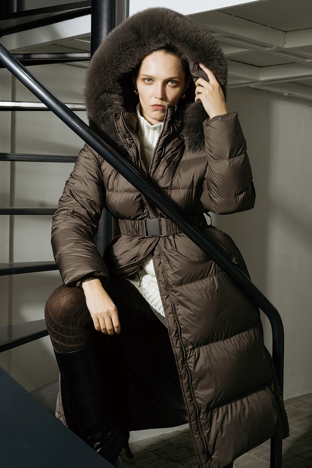 cordinary - 패딩 - Out pocket long goose padded coat - khakibrown