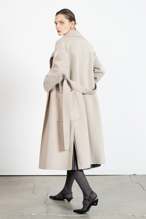 cordinary - 코트 - Robe belted feminine cashmere coat - lightgrey