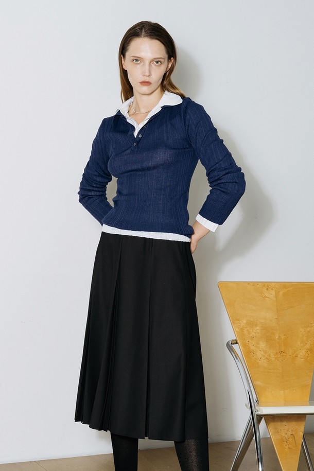 cordinary - 스웨터 - Collared see-through knitwear - navy