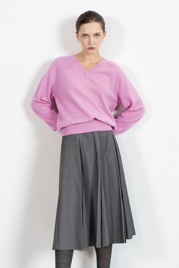 cordinary - 스웨터 - Super cashmere loose fit v-neck knitwear - pink