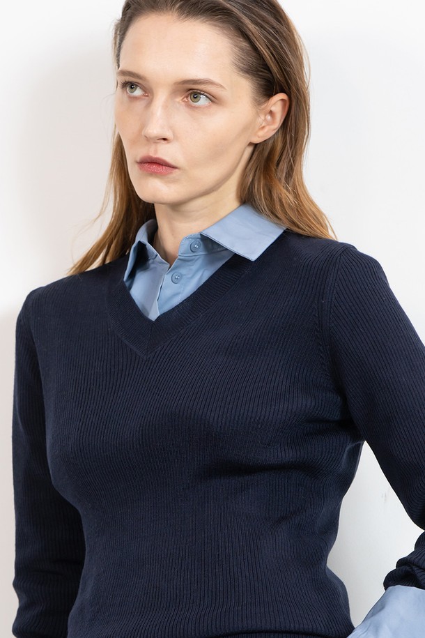 cordinary - 스웨터 - Wool V-neck knitwear - darknavy