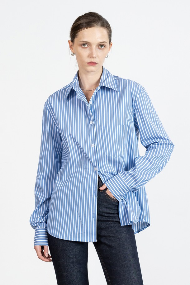 cordinary - 셔츠 - Striped semi-slimline shirt - blue