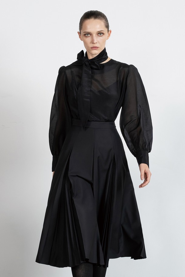 cordinary - 미디스커트 - Hidden accordian pleats skirt - black