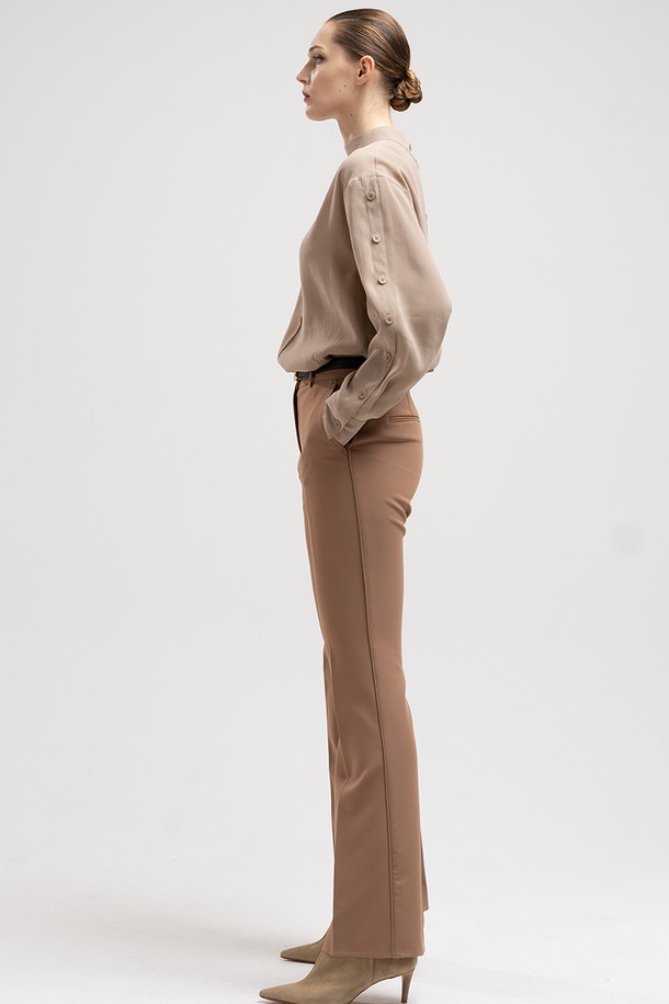 cordinary - 롱/미디팬츠 - Piping slim boot-cut pants - deepbeige