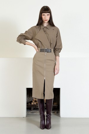 Shiny lining flap shirt - brown