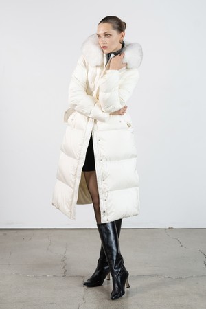 Out pocket long goose padded coat - ivory