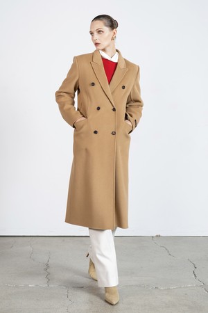 Stitch pointed chester collar cashmere coat - camel