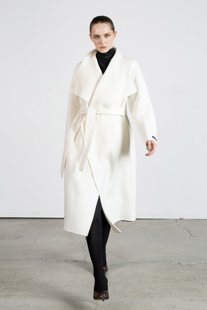 Signature cashmere shawl collar coat - ivory