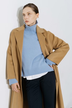 Robe belted feminine cashmere coat - camel