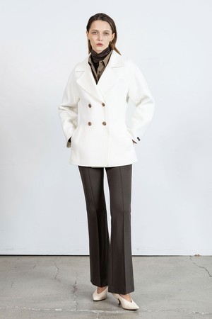 Feminine double breasted half-coat - ivory