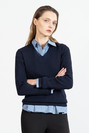 Wool V-neck knitwear - darknavy