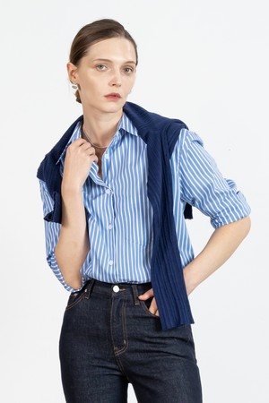 Striped semi-slimline shirt - blue