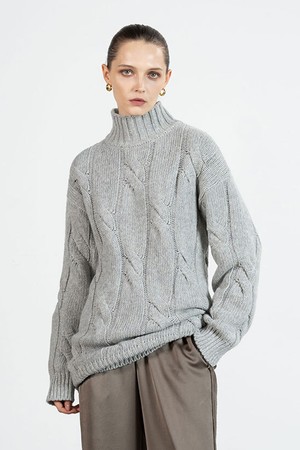 Cable turtleneck knitted dress - grey