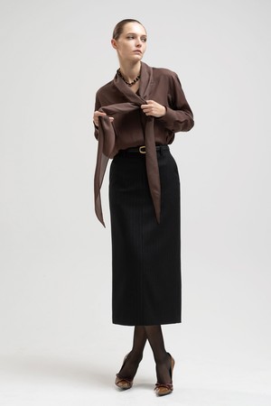 Scarf-tie flowing blouse - brown