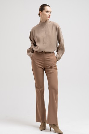 Piping slim boot-cut pants - deepbeige