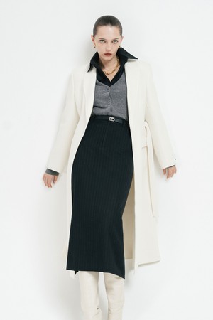 Wool striped pencil skirt - black