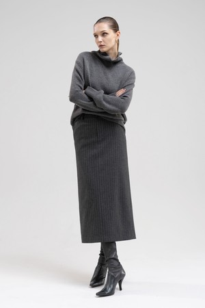 Wool striped pencil skirt - grey