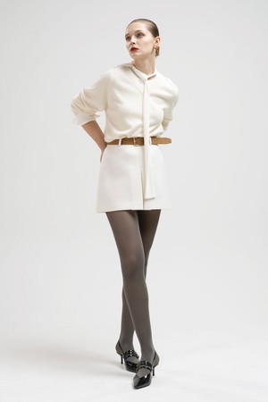 Belted front pleats skirt - ivory