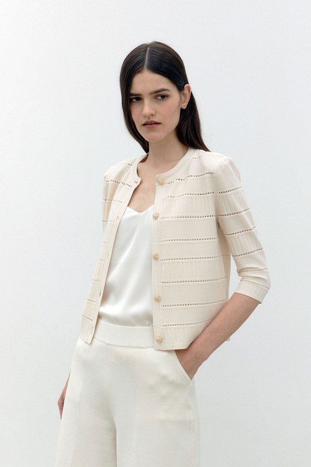 MARE DI MARI - 가디건 - Crochet-effect Cardigan Cream