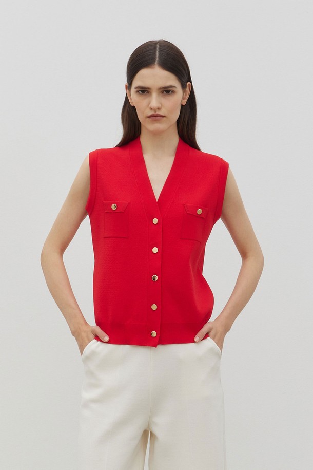 MARE DI MARI - 베스트 - Pocket Point V-Neck Knit Vest Red