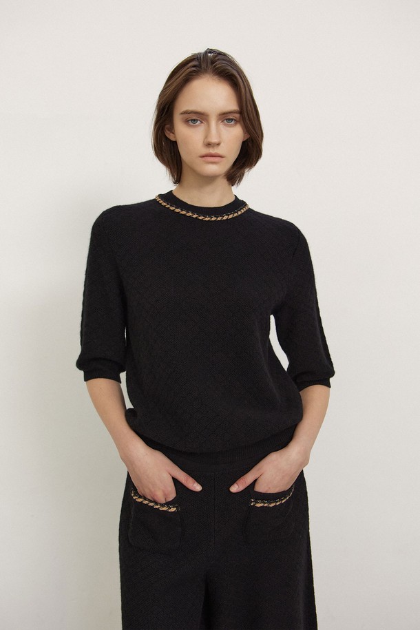 MARE DI MARI - 스웨터 - Trimming Point Half-Sleeve Knit Top Black