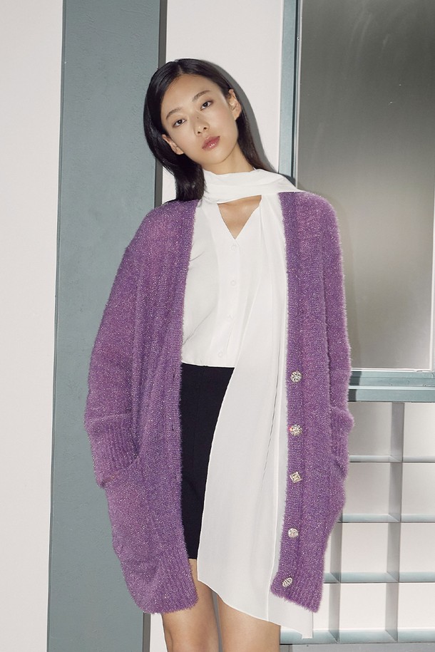 MARE DI MARI - 가디건 - Starlight Oversized Pocket Knit Cardigan Violet