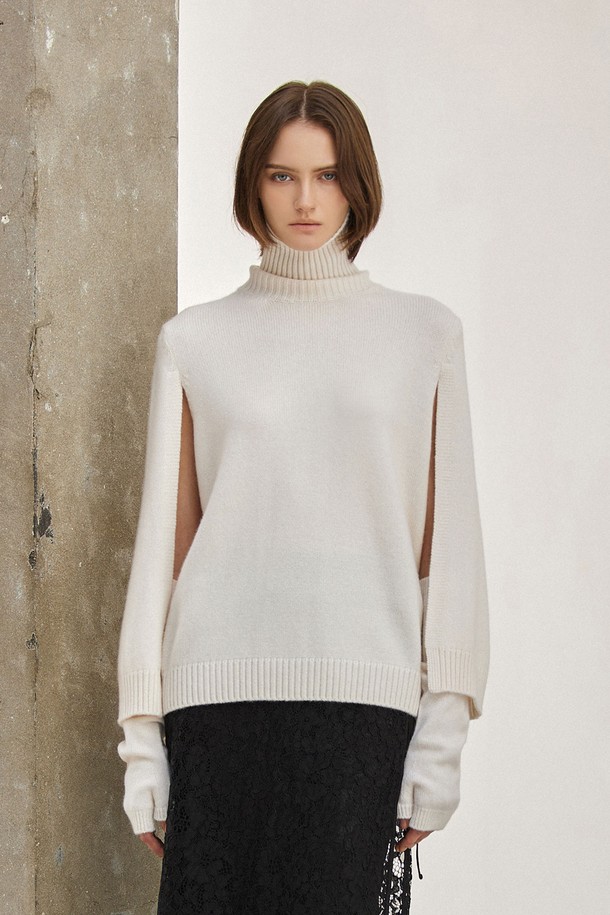 MARE DI MARI - 스웨터 - Cashmere Turtle-neck Knit Cape Pullover Ivory