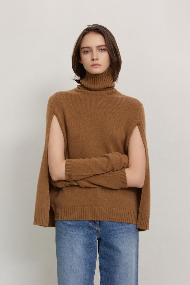 MARE DI MARI - 스웨터 - Cashmere Turtle-neck Knit Cape Pullover Camel