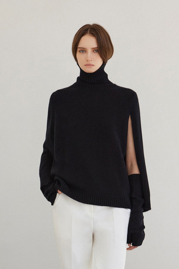 MARE DI MARI - 스웨터 - Cashmere Turtle-neck Knit Cape Pullover Black