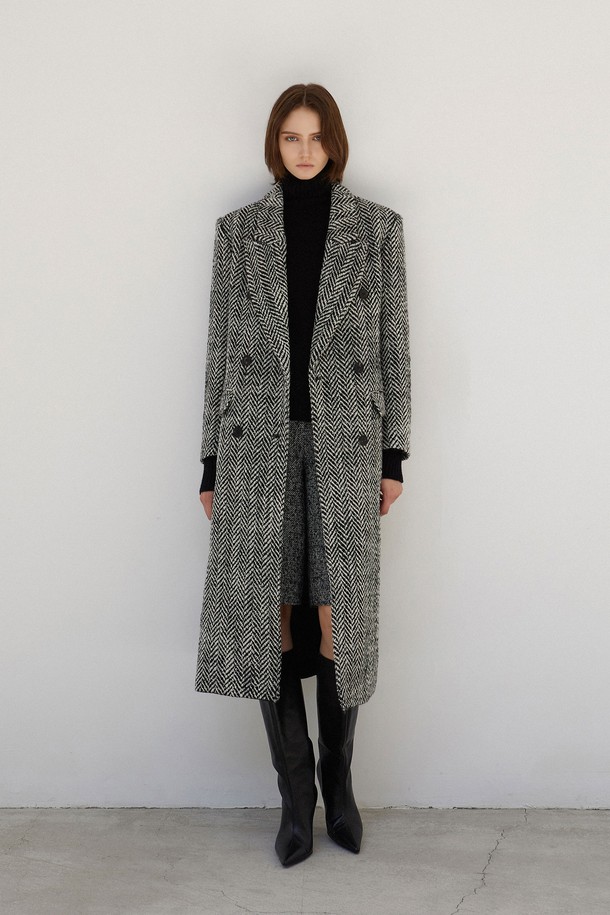 MARE DI MARI - 코트 - Oversized Herringbone Long Coat Black