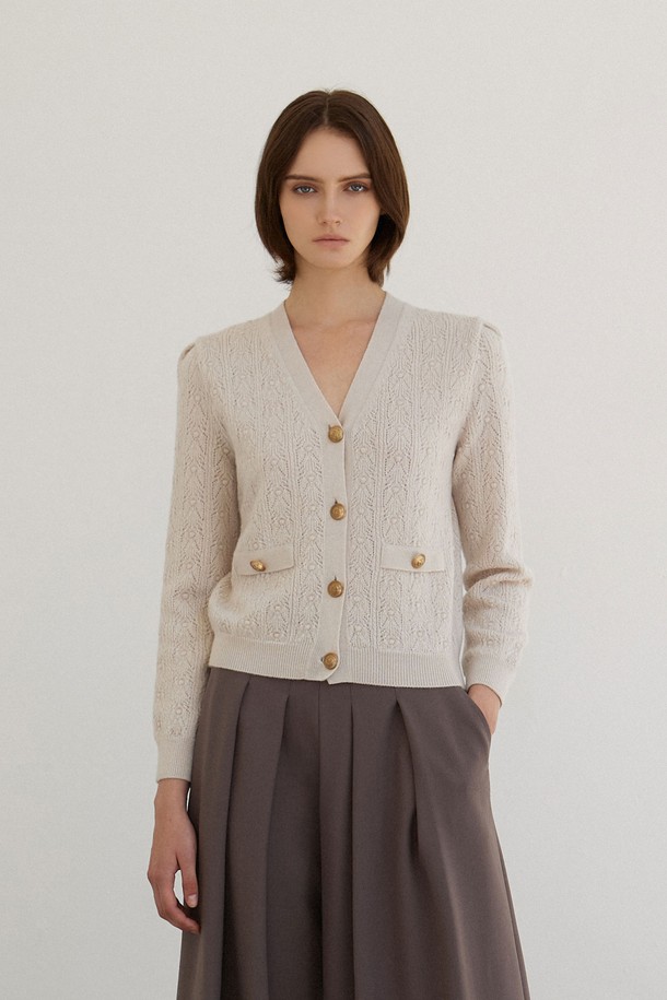 MARE DI MARI - 가디건 - Gold Button Scasi Knit Cardigan Light Beige