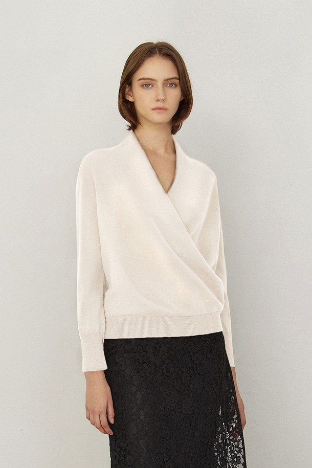 MARE DI MARI - 스웨터 - Cashmere Shawl Collar Wrap V-Neck Knit Top Ivory