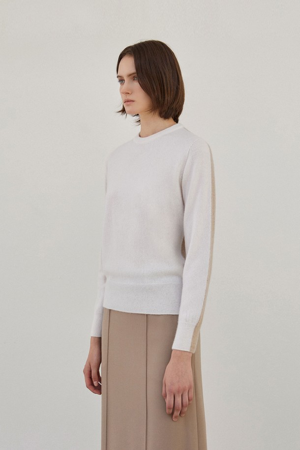 MARE DI MARI - 스웨터 - Two-tone Round Neck Knit Pullover Ivory