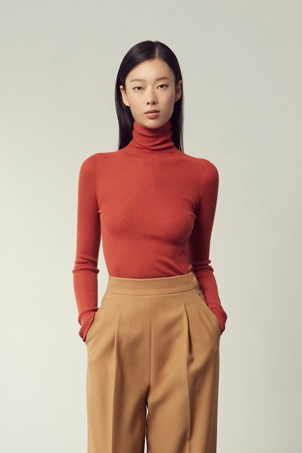 MARE DI MARI - 스웨터 - Wholegarment Turtle-neck Long Sleeve Knit Top Dark Orange