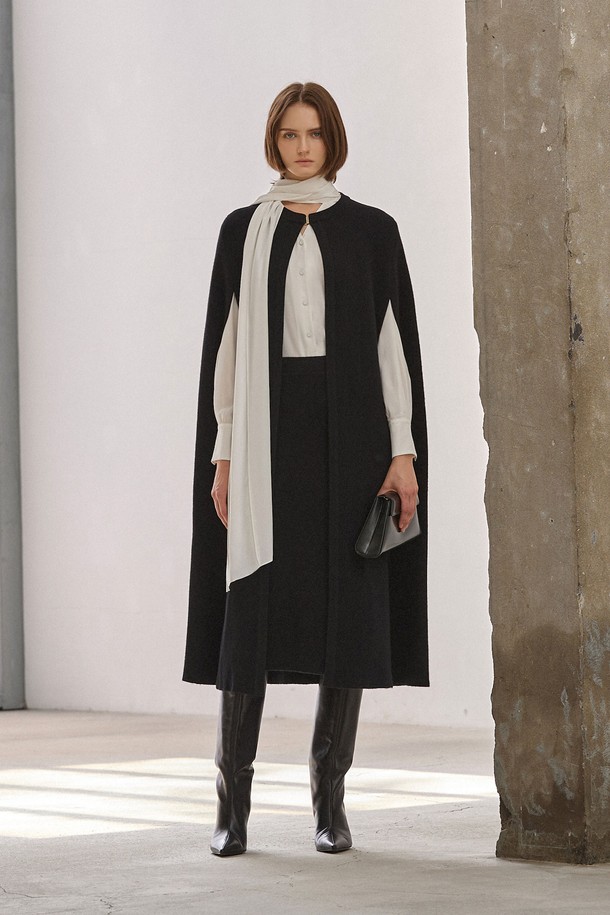 MARE DI MARI - 가디건 - Knit Cape Long Coat Black