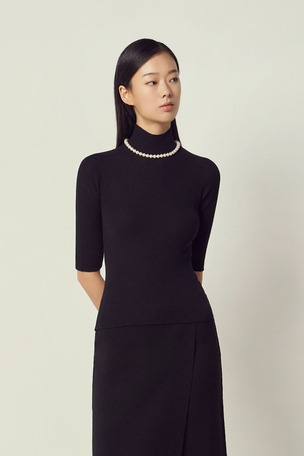 MARE DI MARI - 터틀넥 - Wholegarment Mock-neck Half Sleeve Knit Top Black