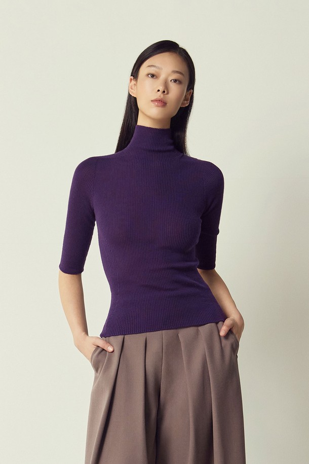 MARE DI MARI - 터틀넥 - Wholegarment Mock-neck Half Sleeve Knit Top Violet