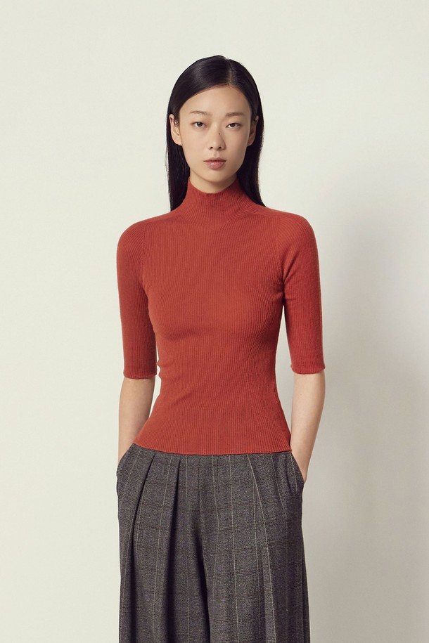 MARE DI MARI - 터틀넥 - Wholegarment Mock-neck Half Sleeve Knit Top Dark Orange