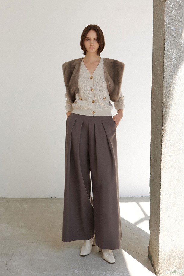 MARE DI MARI - 롱/미디팬츠 - Double Pleats Wide Pants Brown