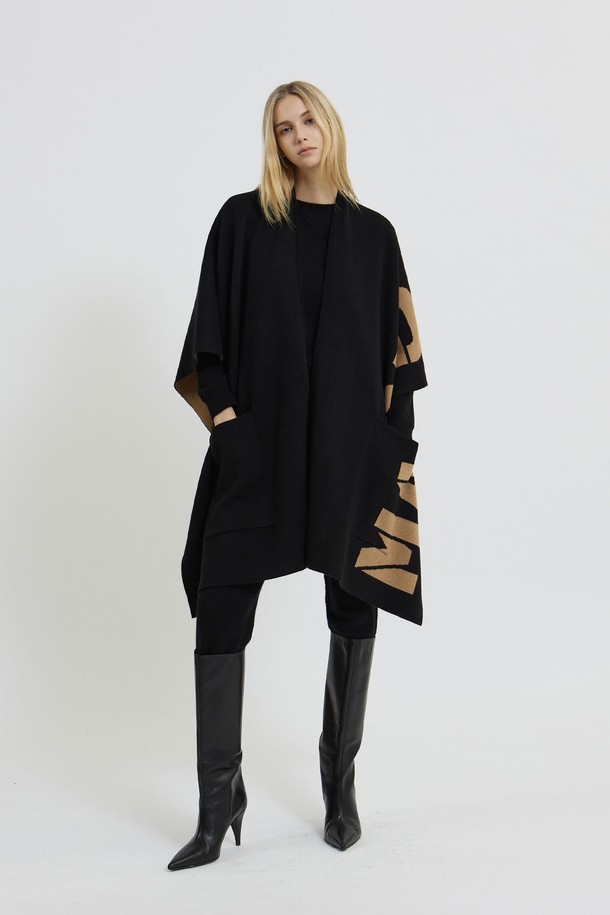 MARE DI MARI - 가디건 - Lettering Cashmere Blend Cape Black/Camel