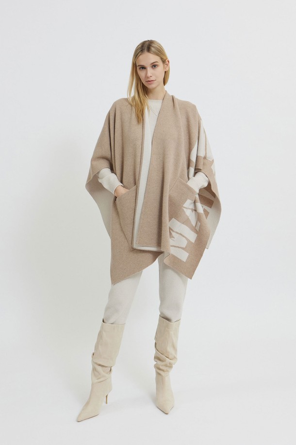 MARE DI MARI - 가디건 - Lettering Cashmere Blend Cape Beige/Ivory