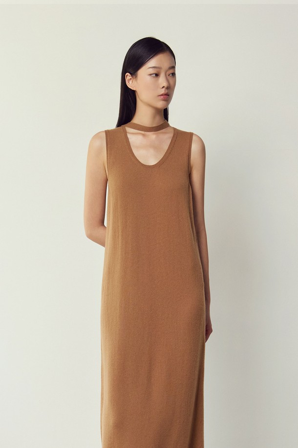 MARE DI MARI - 민소매 원피스 - Cashmere 100% String Point Dress Camel