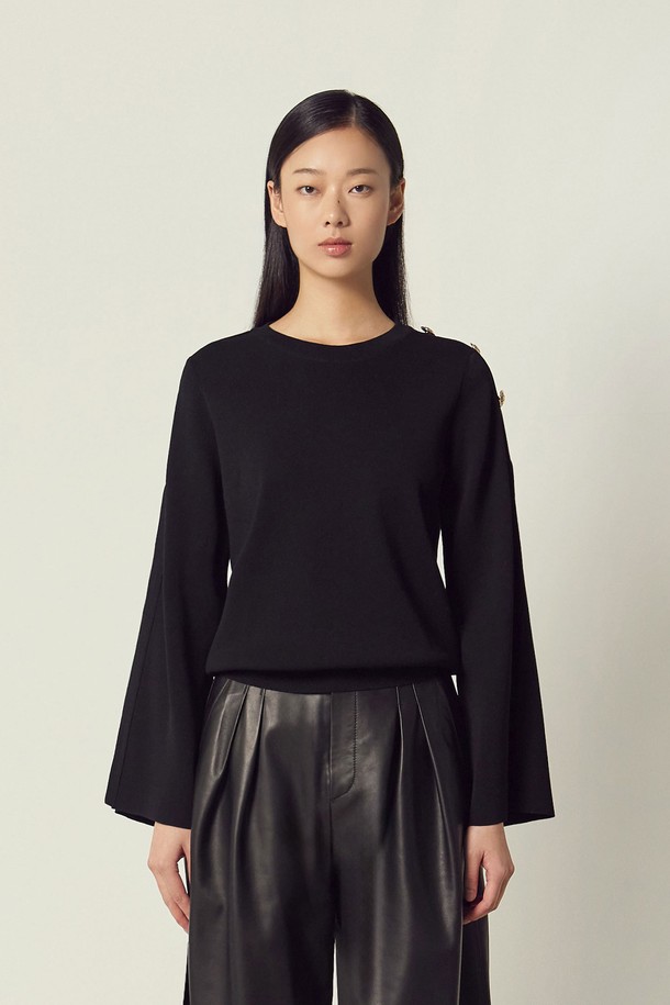 MARE DI MARI - 스웨터 - Button Detail Split Sleeve Knit Pullover Black