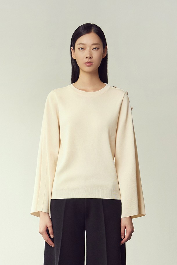 MARE DI MARI - 스웨터 - Button Detail Split Sleeve Knit Pullover Cream