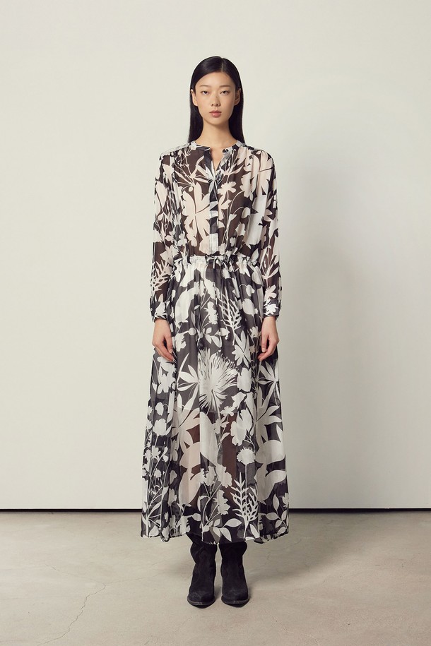 MARE DI MARI - 긴소매 원피스 - Printed Silk Long Sleeve Dress Black