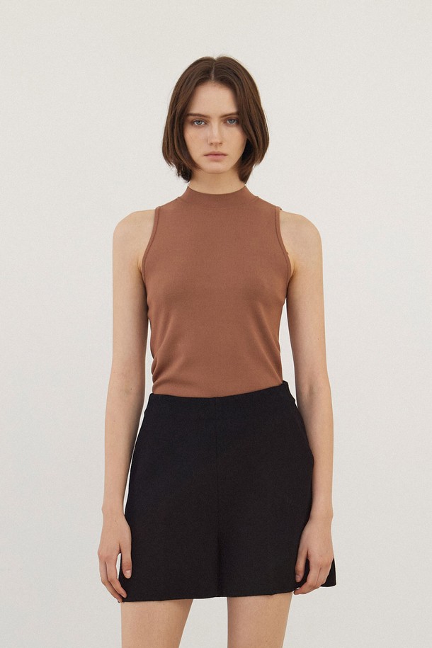 MARE DI MARI - 민소매티셔츠 - Mock-neck Sleeveless Knit Top Brown