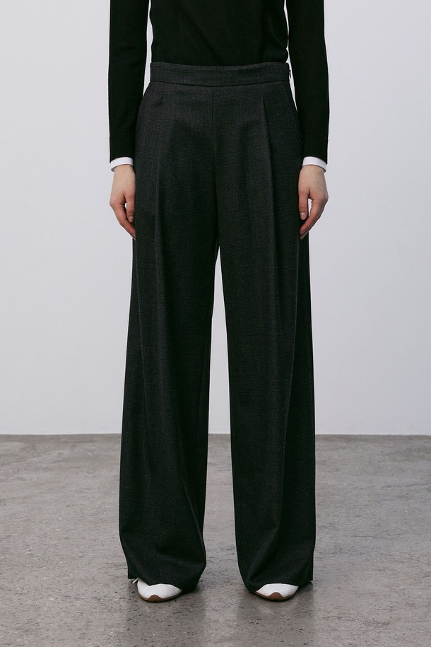 MARE DI MARI - 롱/미디팬츠 - Wool Blend Wide Leg Pants Charcoal