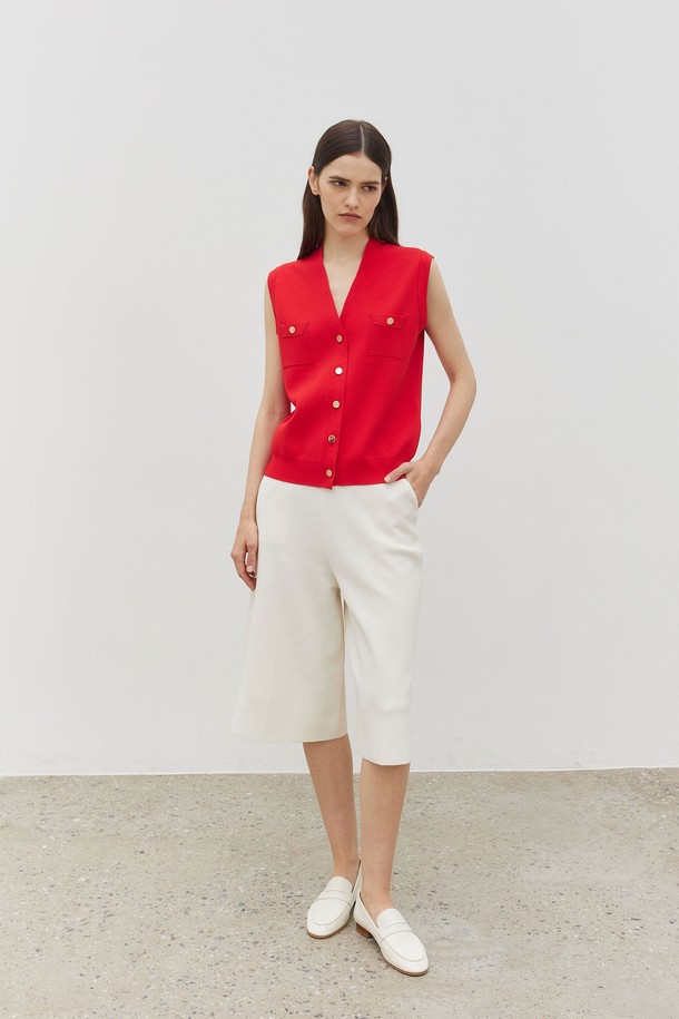 MARE DI MARI - 베스트 - Pocket Point V-Neck Knit Vest Red