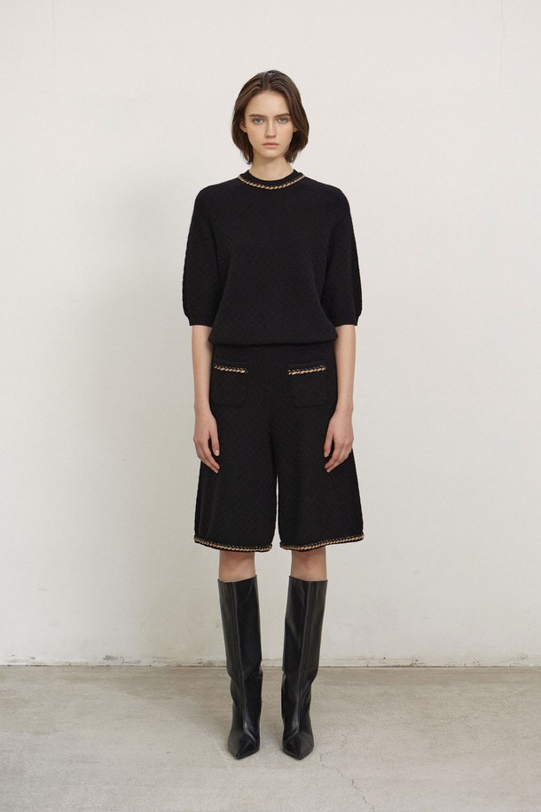 MARE DI MARI - 스웨터 - Trimming Point Half-Sleeve Knit Top Black